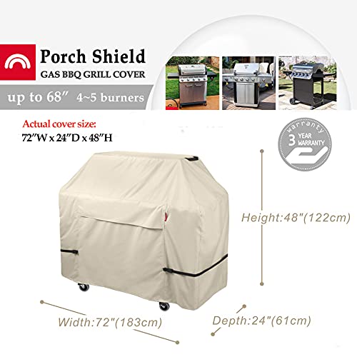 Porch Shield 72W X 24D X 48H Inch Premium Gas Grill Cover Up To 68 Inch - Waterproof 600D Bbq Covers For Weber, Brinkmann, Char-Broil And More, Light Tan #TOP1