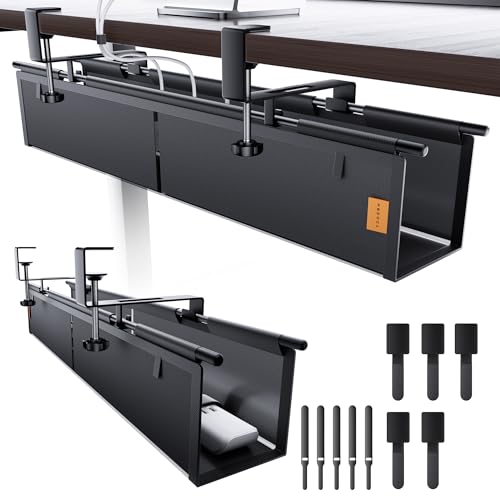 NODOCA ケーブルトレー 難燃ファブリック製 長さ70cm 耐荷重10kg 大容量 デスク下 配線隠し ケーブルラック ケーブル収納 配線整理 コード隠し収納 コードまとめる 放熱対策 省スペース 穴あけ不要 クランプ式 マジックバンド付き オフィス・PCデスク対応