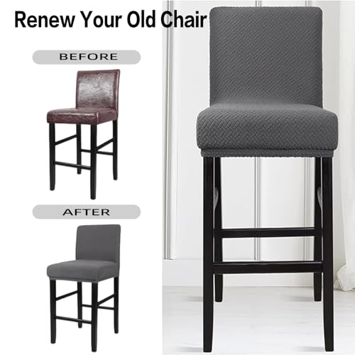 LAGAHS Stuhlhussen 2er Set, Dunkelgrau Stretch und Abnehmbar Stuhlbezug mit Rücken, Waschbar Hussen für Stühle mit Elastischem Boden für Kneipentheke Esszimmer Küche