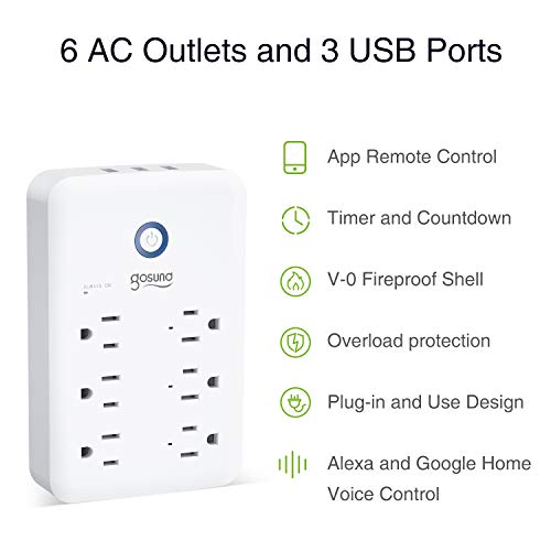Smart Outlet, Gosund Wall Outlet Extender (15A/1800W), Multi WiFi Plug with 3 USB Ports (5V/3A 24W) and 6 Outlet Wall Adapter Plug Expanders Surge Protector Works with Alexa and Google Home - Thumbnail 2