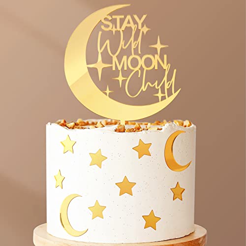 Huray Rayho 27 Pcs Stay Wild Moon Child Acrylic Cake Topper Celestial Cake Decorations Moon And Star Cake Charms For Twinkle Twinkle Little Star Theme Birthday Party Over The Moon Baby Shower Supplies #TOP27