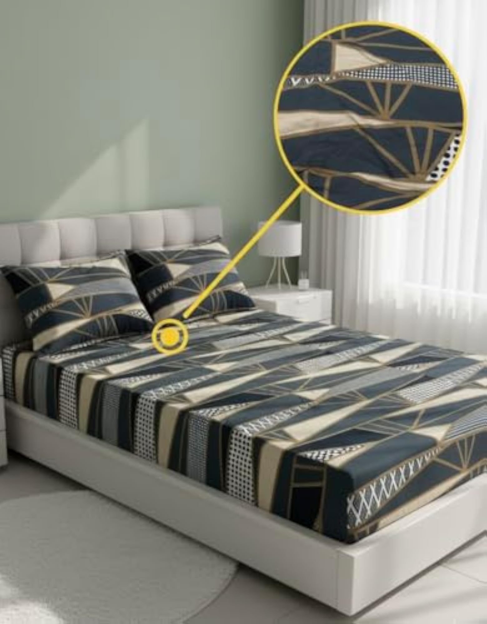 Premium Double Bed Sheet with 2 Pillow Covers, Teal Gold