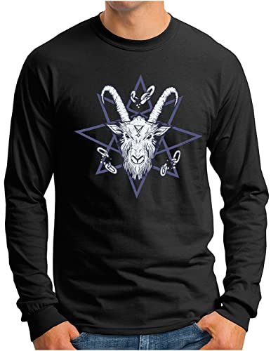 T-shirt manches longues Baphomet en coton noir résistant taille S pour homme