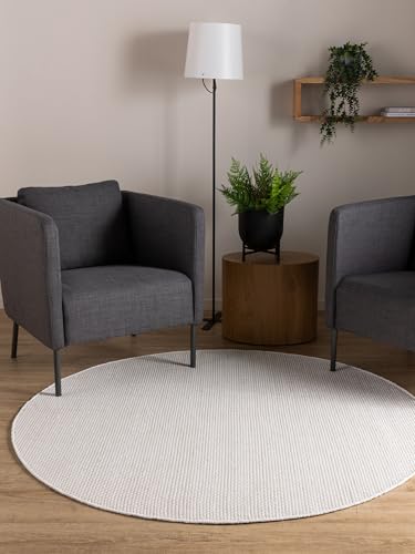 Interiyou Alfombra Salon Artesanal de algodón Riga - 120x120 cm Redonda Blanca - Tejido a Mano para Sala, Dormitorio - 100% artesanía de Fibra Natural