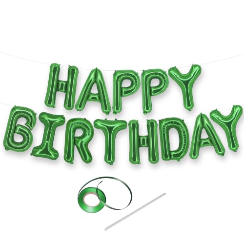KatchOn Green Happy Birthday Balloons Banner 16 Inch Mylar Foil Letters Birthday Sign Banner Bunting Reusable for Men Women Adults Birthday Decorations and Party Supplies
