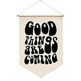 Good Things Are Coming Banner Wall Hanging Manifest Wall Art Inspiration Hanging Banner Affirmation Retro Quote Wall Decorations Self Love Living Room Decor Dorm Decor