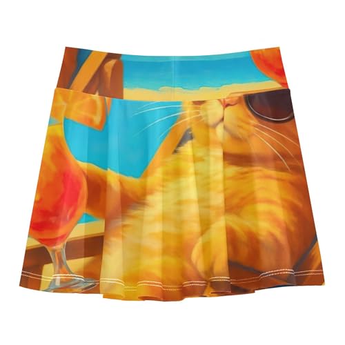 Cat Beach Chair Tropical Cocktail Girls' Shorts Athletic Skorts Tennis Skirts Kids Summer Butterfly Skirt 3t2