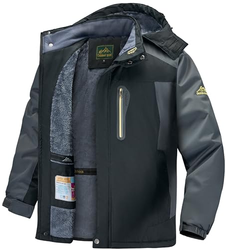 Slwosdlds Men's Winter Ski Jacket Warm Waterproof Fleece Liner Snow Coat Hooded Windproof Mountain Raincoat