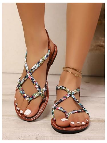 Image of Verdusa Women's Flat Sandals Strappy Dressy Ankle Strap Casual Summer Thong Sandals for Beach