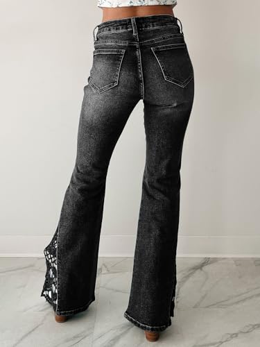 utcoco Women's Stretch Slim Fit High Waisted Bootcut Jeans Lace Hollow Out Bell Bottom Flare Jeans for Women3