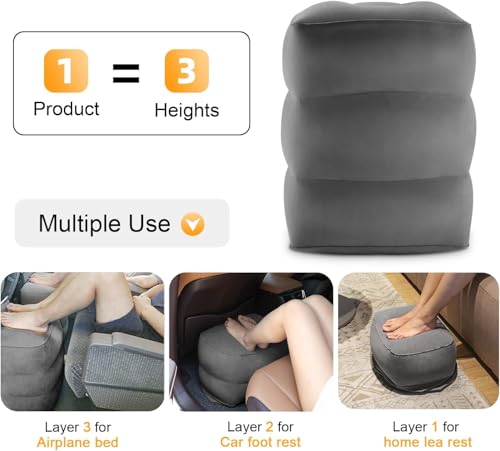 Image of Inflatable Travel Foot Rest Pillow, Kids Airplane Bed, Adjustable Height Leg Pillow for Air Travel, Make a Flat Bed for Kids and Toddlers, Great for Airplane, Train, Car (1 Pack)