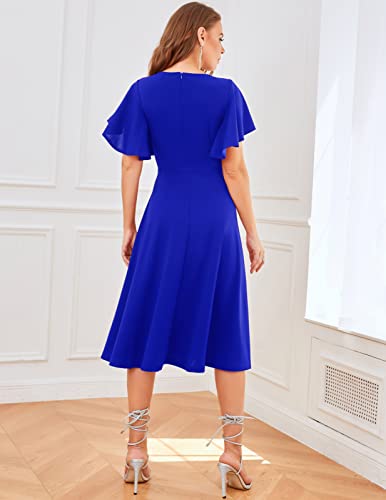 Image of Bridesmay Women's Formal Wedding Guest Dress for Women 2026 Short Sleeve Fit and Flare Tea Party Dresses