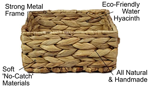Small Square Water Hyacinth Storage Basket - Natural Wicker Shelf Organiser for Bathroom Makeup & Jewellery (Medium 18cm, 2 x Basket) - Image 4