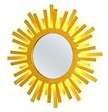 Zzbakress Gold Rising-Sun Mirror Wall Decor with Remote-Control Multicolor Lights,12 inch Boho Wall Decor for Bedroom Living Room Bathroom Kitchen (Gold 12in)