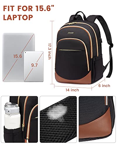 Lovevook Laptop Backpack For Women & Men, 15.6 Inch Anti Theft Travel Backpack With Usb Port, Stylish Casual Daypack For College, Large Capacity Teacher Nurse Work Backpack Purse, Black & Brown #TOP2