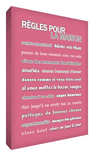 Feel Good Art - Stampa su tela da parete stile moderno motivo: regole della nostra casa vintage rosa 91 x 60 cm