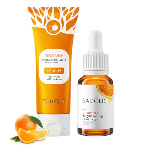 Gel Exfoliante Natural de Naranja 100 g + Sérum Facial con Vitamina C 30 ml | Exfoliante Suave e Hidratante | Exfoliante Facial de Naranja y Sérum con Vitamina C para una Piel Radiante y Suave