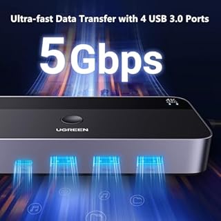 UGREEN HDMI KVM Switch 1 Monitor 2 Computers, Aluminum with 4 USB 3.0 Ports 4K@60Hz KVM Switches for 2 Computers Sharing One Monitor Keyboard Mouse Printer with 2 HDMI Cables, 2 USB Cables, Controller