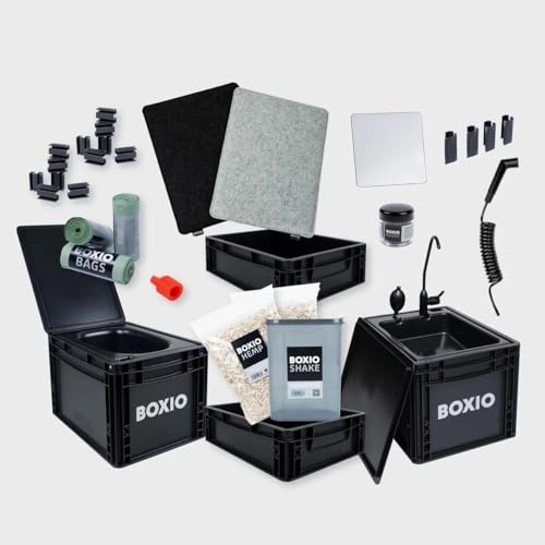 BOXIO - Sanitary Edition: Mobile Camping Bathroom All-in-One Solution Mobile Camping Sink Camping Toilet Shower Head & Extensive Camping Accessories black