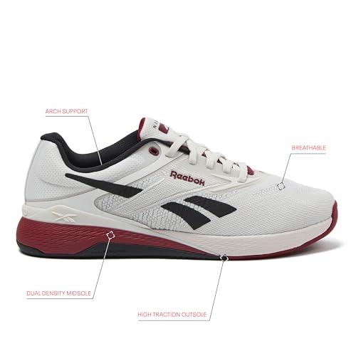 Reebok Nano X5 Mens Shoes, Cross Training Sneakers for Men, Luxe Grey/Retro Red/Black, 9