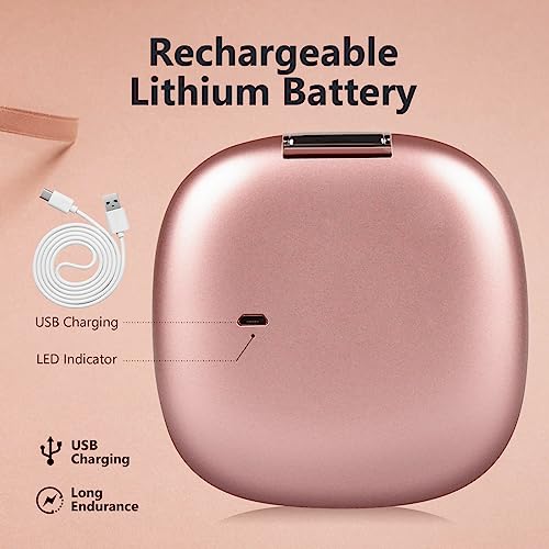 Vamillkra Compact Mirror With Light, 1X/5X Magnifying Mirror, Rechargeable Led Travel Makeup Mirror, 3 Colors Dimmable Touch Screen Lighted Portable Pocket Mirror For Handbag (Rose Gold) #TOP6