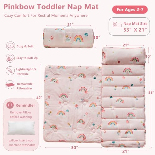 Image of Toddler Nap Mat with Removable Pillow,Ultra Soft Slumber Bags for Girls,Kids Sleeping Bags with Roll Up Design, Perfect for Preschool,Daycare,Kindergarten