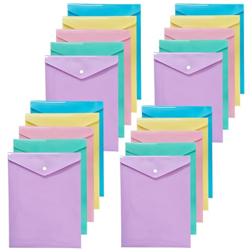 Image of Shuban A4 Plastic File Folder Document Organizer, Plastic File Holder with Snap Button, Waterproof Certificate Folder for Office, School, Home (Style-2-Plain Folder - 20 Pcs -Multi Color)