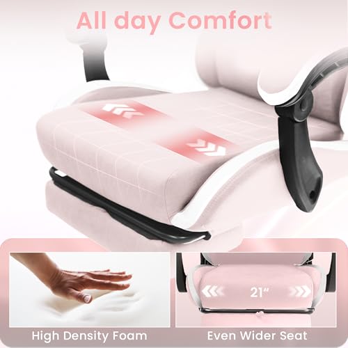 Image of N-GEN GAMING Video Gaming Chair Office Computer Desk Use Ergonomic Reclining Backrest Adjustable Armrests Lumbar Support Footrest High Density Foam Breathable Fabric Heavy Duty Base (Pink)