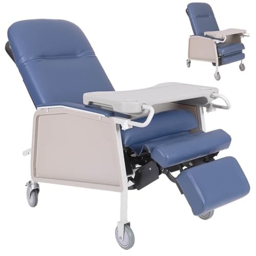 Silla reclinable de 3 posiciones con ruedas, asiento acolchado y bandeja desmontable para uso médico y doméstico