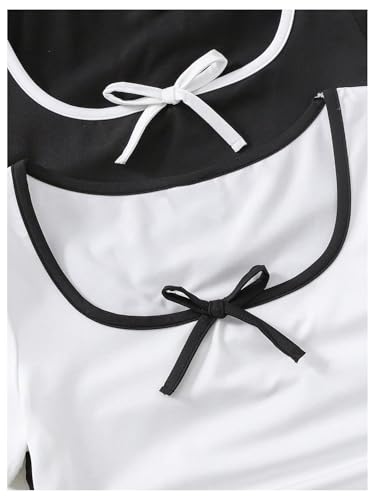 Girl's 2 Packs Bowknot Short Sleeve T Shirts Contrast Binding Ruched Scoop Neck Summer Tee Top3