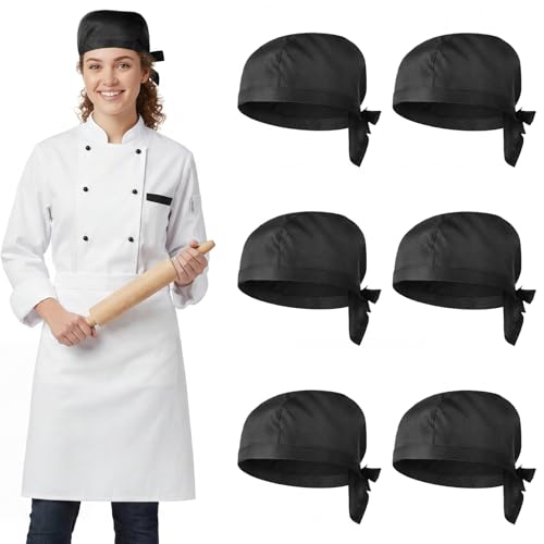 Gykutix 6 Pièces Toque de Cuisinier Ajustable, Chapeaux de Chef Extensibles, Toque de Chef Cuisinier Noir, Bandana Chef Unisexe en Polycoton pour Restaurants, Cuisines,...