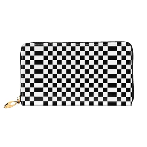 Portefeuille en cuir zippé pour femme avec compartiments de rangement à carreaux