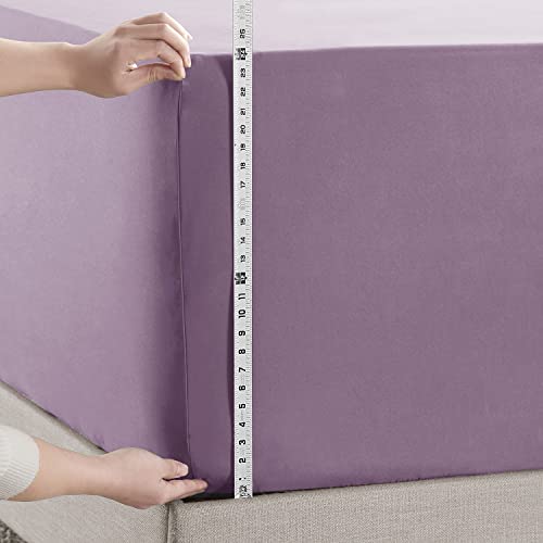 Image of Hearth & Harbor Extra Deep Pocket Queen Fitted Sheet - Fits 18 to 24 Inch Mattress - Ultra Soft 1800 Microfiber, Wrinkle-Free & Breathable - Hotel Luxury Fitted Sheet Only, Lavender