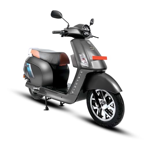 Image of eblu India's 1st Family e Scooter - Feo X - Typical Driving Range 110km per Charge - Top Speed 60 kmph, Xtra - Space | Comfort | Safety |Stability (Telegrey)