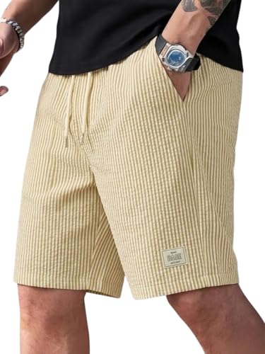 Image of Men's Cotton Casual Shorts |Striped Half Pants for Men |Comfortable | Elastic Waist with Drawstring | Lightweight & Comfortable for Beach Vacations, Casual Daily Outings & Sleepwear Bermuda Shorts