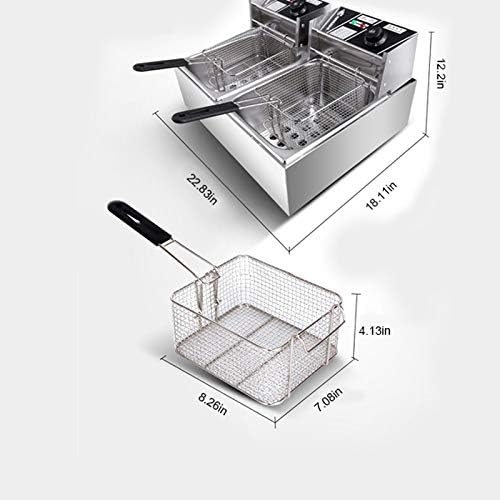 Miniatura 8 de Freidora comercial con 2 cestas y tapas, freidora de gran capacidad de acero inoxidable de 2 x 6 litros, máquina de freír cocina con control de