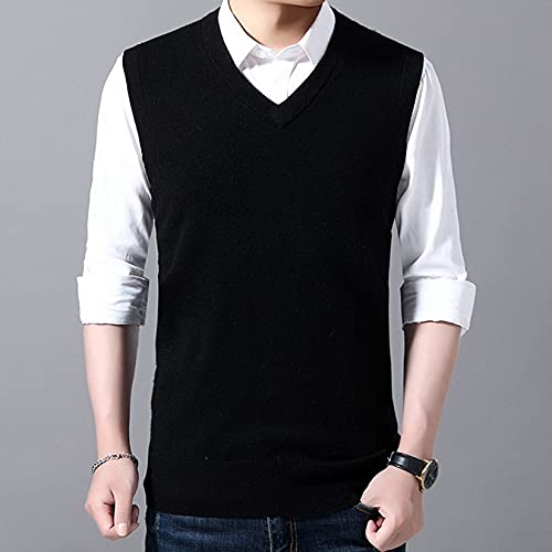 Suéter de malha masculino com mistura de lã macia sem mangas de tricô clássico cavalheiro executivo,