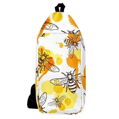 Sac à dos à bandoulière homme femme sling bag jaune et noir alvéoles de miel