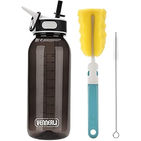 VENNERLI Water Bottle with Straw 1L BPA Free Reusable Tritan Tough Sports Water Bottle with Flip Straw Portable Leak Proof for Adults School Outdoor Work Gym 1litre Cover