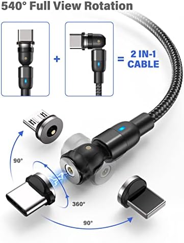 Melonboy Magnetic Charging Cable, USB C Charger Cable, Micro Cable, 4Pack [1m/1m/2m/2m], 540° Flexible Rotation, Type C Braided Lead Compatible with Mobile Phone Laptop Wireless Headset - Black