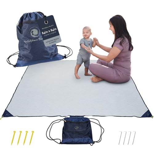 Image of Pop 'N Go Voyager Waterproof Picnic Beach Blanket with Sand Stakes, Wave | Blocks damp ground and shakes clean, rolls up small for the car or a tote, big enough for kids, pets, snacks and shade
