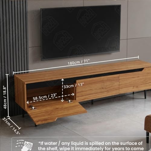 Image of ABOUT SPACE TV Unit for Living Room - TV Stand with 3 Fabric Foldable Drawer Storage Organizer Engineered Wood TV Table,Open Display Shelves for Soundbar,Decor (Teak- L 120 x B 31 x H 60 cm)