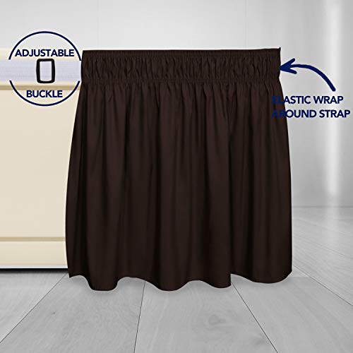 PureFit Wrap Around Ruffled Bed Skirt with Adjustable Elastic Belt - 18 Inch Drop Easy to Put On, Wrinkle Free Bedskirt Dust Ruffles, Bed Frame Cover for Twin,Twin XL and Full Size Beds, Chocolate