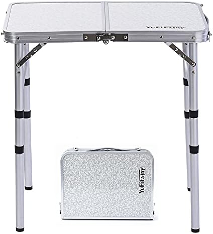 YUFIFAIRY, Small Aluminum Camp Table, Lightweight, Portable, Foldable with 3 Adjustable Height, Indoor Outdoor Table for Cooking, Picnic, (3 Heights), 24''L x16''W