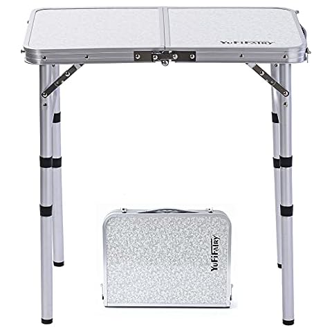 YUFIFAIRY, Small Aluminum Camp Table, Lightweight, Portable, Foldable with 3 Adjustable Height, Indoor Outdoor Table for Cooking, Picnic, (3 Heights), 24''L x16''W Cover