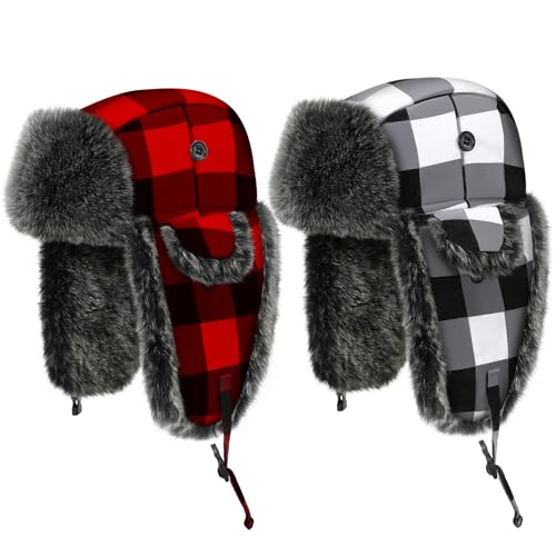 Syhood 2-Piece Unisex Adults Plaid Trapper Hats Winter Warm Earflap Hats Multicolor