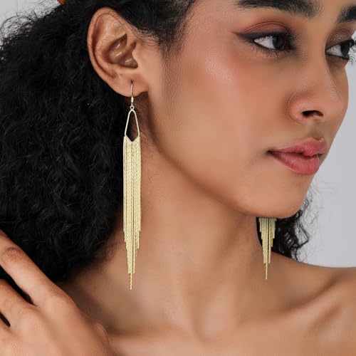 Tassel Earrings Long Tassel Dangle Drop Earrings for Woman Silver/Gold Boho Linear Tassel Drop Dangling Chain Earrings Wedding Bridesmaid Jewelry4