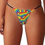 KWQDOZF Tangas de Hilo Dental para Mujer, Bragas elásticas con Espalda en T, Tangas con Rayas de arcoíris y Bandera, Ropa Interior de Tiro bajo, Talla 54