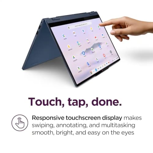 Image of Lenovo Chromebook Plus 2-in-1 Laptop, 14 inch WUXGA Touchscreen Display, Intel Core i3 N355, 8GB LPDDR5, 128GB UFS, Backlit Keyboard, Fingerprint Reader, Wi-Fi 6E, Chrome OS, Blue, EAT 128GB SD Card