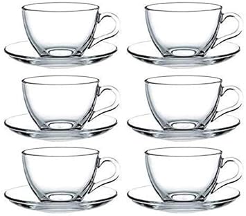 Mahi Enterprise? Clear Classic Glass Tea & Coffee Cup and Saucer Set, for Espresso Cappuccino hot Chocolate Green Tea and More, 6 Cups and 6 Saucers (Set of 6)